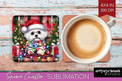 Funny Christmas Dog Square Coaster Sublimation OrangeBrushStudio 