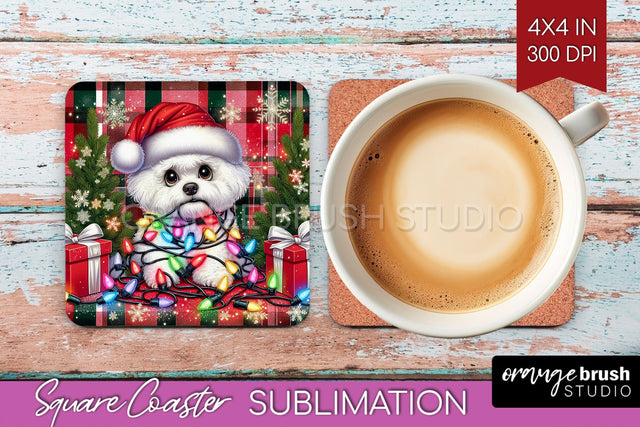 Funny Christmas Dog Square Coaster Sublimation OrangeBrushStudio 