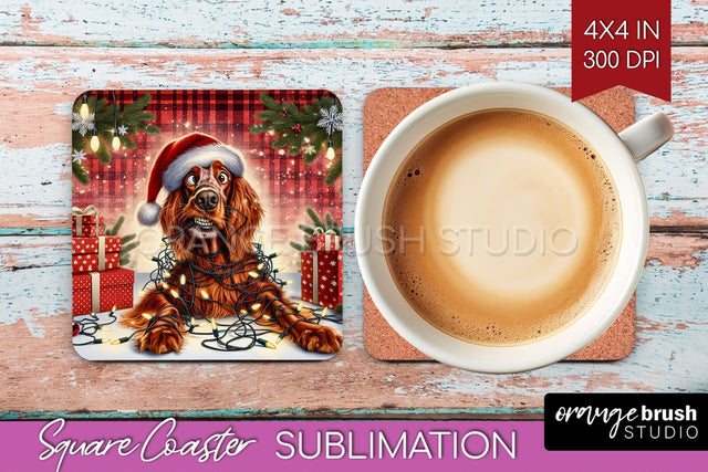 Funny Christmas Dog Square Coaster Sublimation OrangeBrushStudio 