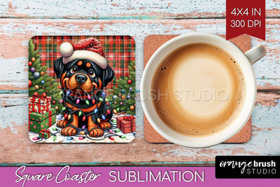 Funny Christmas Dog Square Coaster Sublimation OrangeBrushStudio 