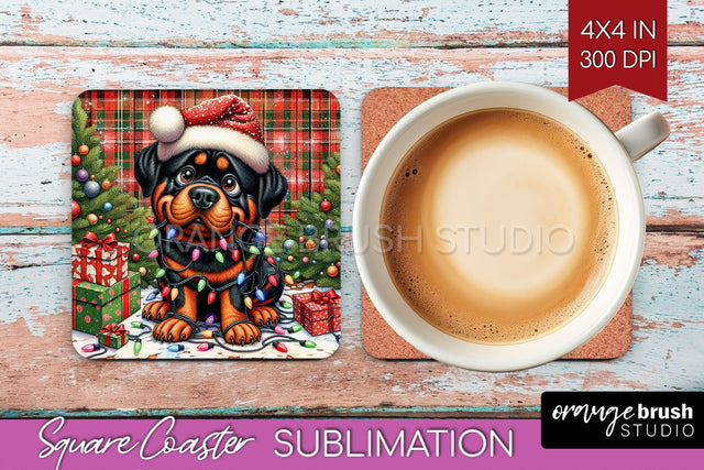 Funny Christmas Dog Square Coaster Sublimation OrangeBrushStudio 