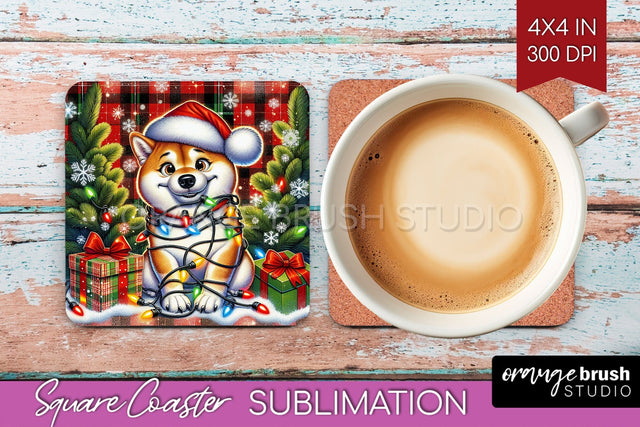 Funny Christmas Dog Square Coaster Sublimation OrangeBrushStudio 