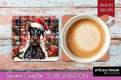 Funny Christmas Dog Square Coaster Sublimation OrangeBrushStudio 