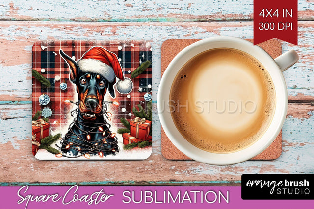 Funny Christmas Dog Square Coaster Sublimation OrangeBrushStudio 
