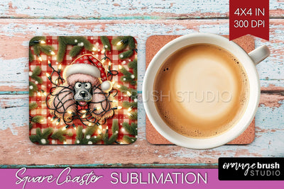 Funny Christmas Dog Square Coaster Sublimation OrangeBrushStudio 