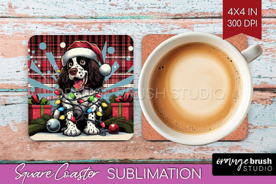 Funny Christmas Dog Square Coaster Sublimation OrangeBrushStudio 