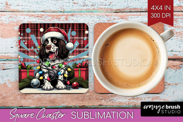 Funny Christmas Dog Square Coaster Sublimation OrangeBrushStudio 