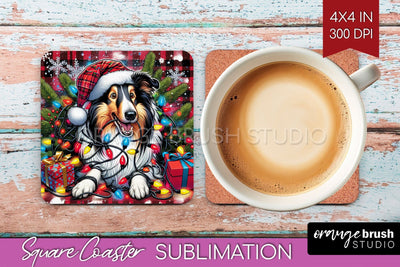 Funny Christmas Dog Square Coaster Sublimation OrangeBrushStudio 