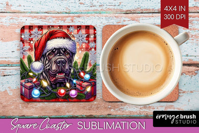 Funny Christmas Dog Square Coaster Sublimation OrangeBrushStudio 