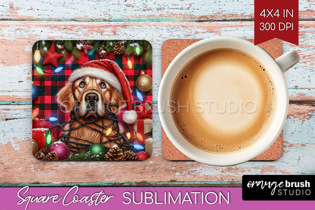 Funny Christmas Dog Square Coaster Sublimation OrangeBrushStudio 