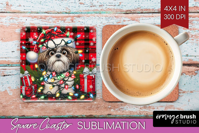 Funny Christmas Dog Square Coaster Sublimation OrangeBrushStudio 