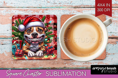 Funny Christmas Dog Square Coaster Sublimation OrangeBrushStudio 