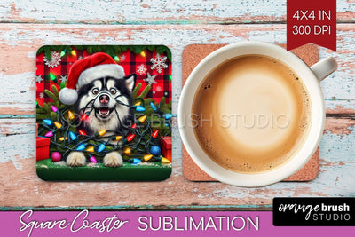 Funny Christmas Dog Square Coaster Sublimation OrangeBrushStudio 