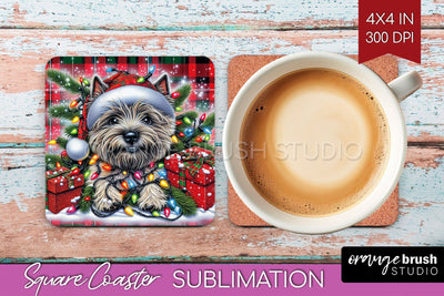 Funny Christmas Dog Square Coaster Sublimation OrangeBrushStudio 