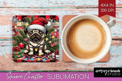 Funny Christmas Dog Square Coaster Sublimation OrangeBrushStudio 