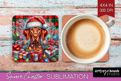 Funny Christmas Dog Square Coaster Sublimation OrangeBrushStudio 