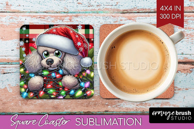 Funny Christmas Dog Square Coaster Sublimation OrangeBrushStudio 