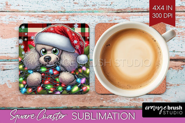 Funny Christmas Dog Square Coaster Sublimation OrangeBrushStudio 