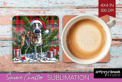 Funny Christmas Dog Square Coaster Sublimation OrangeBrushStudio 