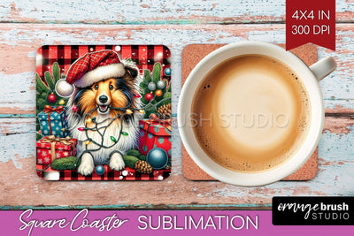 Funny Christmas Dog Square Coaster Sublimation OrangeBrushStudio 