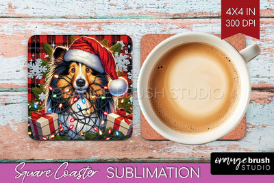 Funny Christmas Dog Square Coaster Sublimation OrangeBrushStudio 