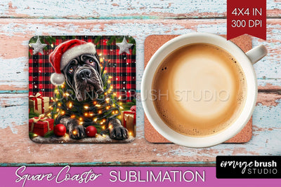 Funny Christmas Dog Square Coaster Sublimation OrangeBrushStudio 