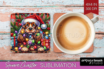 Funny Christmas Dog Square Coaster Sublimation OrangeBrushStudio 