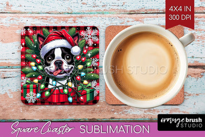 Funny Christmas Dog Square Coaster Sublimation OrangeBrushStudio 