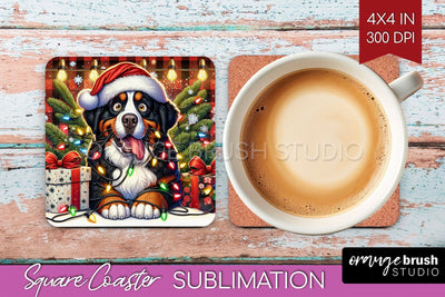 Funny Christmas Dog Square Coaster Sublimation OrangeBrushStudio 