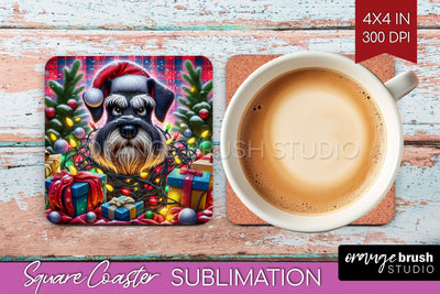 Funny Christmas Dog Square Coaster Sublimation OrangeBrushStudio 