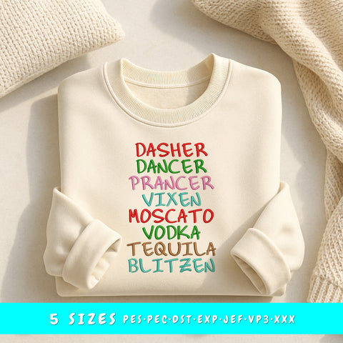 Funny Christmas Embroidery Design | Dasher Dancer Prancer Embroidery | Holiday Machine Embroidery | Santa Reindeer Embroidery | 5 Sizes Embroidery/Applique DESIGNS HappyDesignStudio 