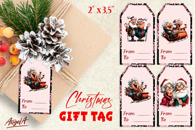 Funny Christmas gift tags, Happy Elderly people and Santa Sublimation Angelina Semenova 