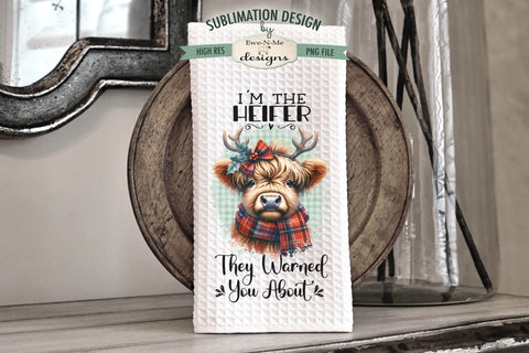 Funny Christmas Highland Cow Kitchen Towel Sublimation PNG Sublimation Ewe-N-Me Designs 
