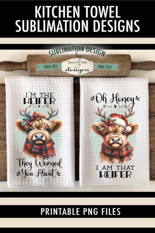 Funny Christmas Highland Cow Kitchen Towel Sublimation PNG Sublimation Ewe-N-Me Designs 