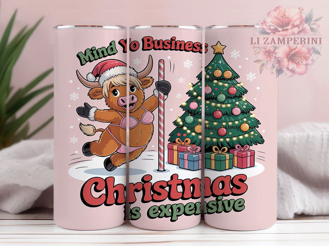 Funny Christmas Highland Cow Tumbler, Christmas Cow Wrap, 20Oz Skinny Tumbler, Rustic Farmhouse Sublimation, Mind Yo Business Design, Cute Holiday Cow Tumbler, Festive Country Wrap Sublimation Li Zamperini 
