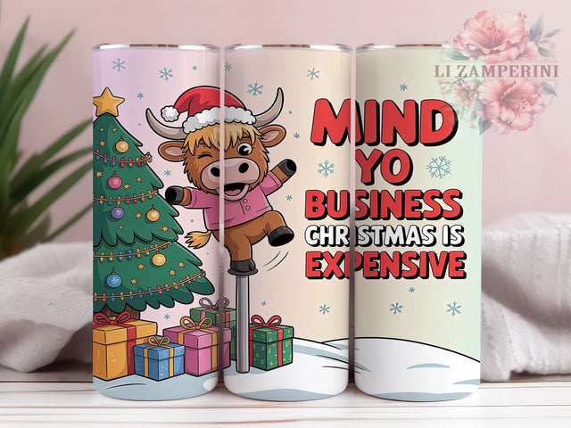 Funny Christmas Highland Cow Tumbler, Christmas Cow Wrap, 20Oz Skinny Tumbler, Rustic Farmhouse Sublimation, Mind Yo Business Design, Cute Holiday Cow Tumbler, Festive Country Wrap Sublimation Li Zamperini 