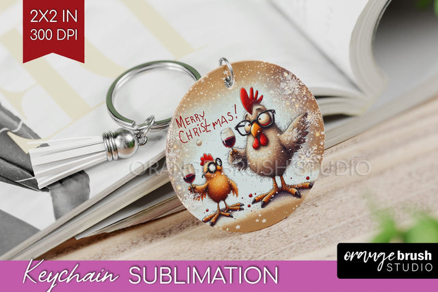Funny Christmas Keychain PNG, Chicken Keychain Sublimation Sublimation OrangeBrushStudio 