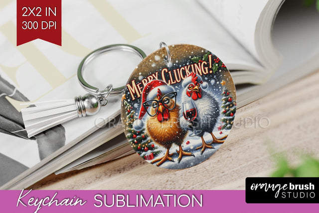 Funny Christmas Keychain PNG, Chicken Keychain Sublimation Sublimation OrangeBrushStudio 