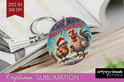 Funny Christmas Keychain PNG, Chicken Keychain Sublimation Sublimation OrangeBrushStudio 