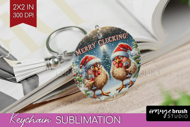 Funny Christmas Keychain PNG, Chicken Keychain Sublimation Sublimation OrangeBrushStudio 