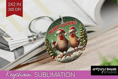 Funny Christmas Keychain PNG, Chicken Keychain Sublimation Sublimation OrangeBrushStudio 