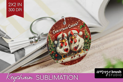 Funny Christmas Keychain PNG, Chicken Keychain Sublimation Sublimation OrangeBrushStudio 