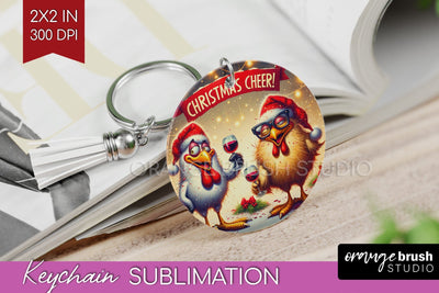 Funny Christmas Keychain PNG, Chicken Keychain Sublimation Sublimation OrangeBrushStudio 