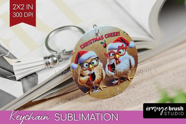 Funny Christmas Keychain PNG, Chicken Keychain Sublimation Sublimation OrangeBrushStudio 
