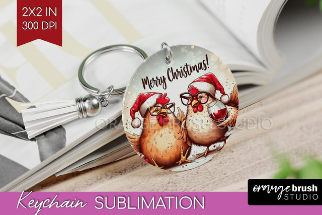 Funny Christmas Keychain PNG, Chicken Keychain Sublimation Sublimation OrangeBrushStudio 
