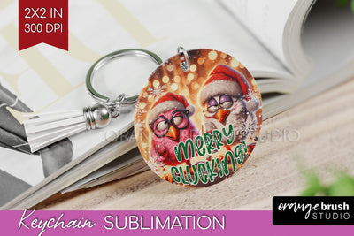 Funny Christmas Keychain PNG, Chicken Keychain Sublimation Sublimation OrangeBrushStudio 