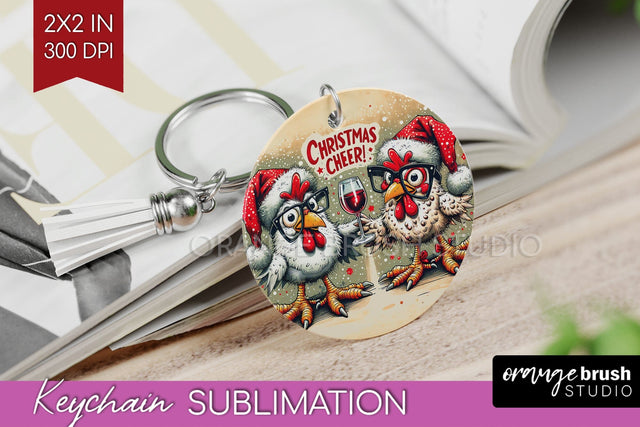 Funny Christmas Keychain PNG, Chicken Keychain Sublimation Sublimation OrangeBrushStudio 