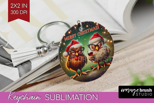 Funny Christmas Keychain PNG, Chicken Keychain Sublimation Sublimation OrangeBrushStudio 