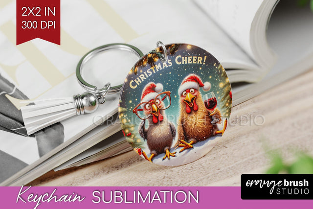 Funny Christmas Keychain PNG, Chicken Keychain Sublimation Sublimation OrangeBrushStudio 