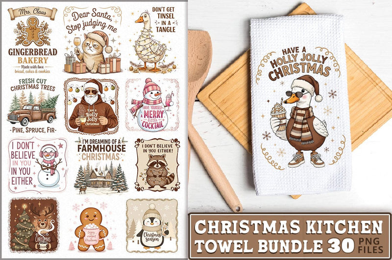Funny Christmas Kitchen Towel PNG Bundle Sublimation Shetara Begum 